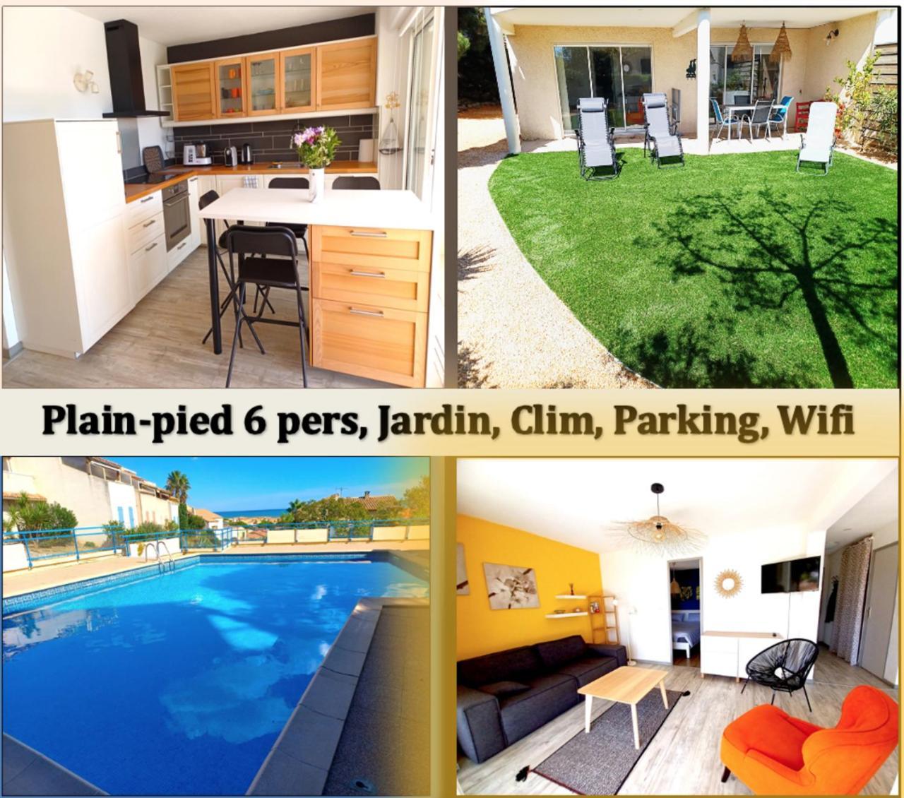 Plain-Pied Jardin 6 Personnes Clim Vue Mer Parking Wifi Terrasse Piscine Dans La Residence Saint-Pierre-la-Mer  Exterior foto